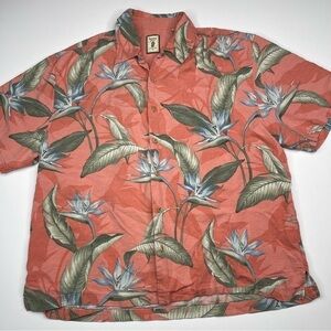 Vintage Silk Hawaiian Shirt Button Beach Vacation Tropical Golf Fishing Pink XXL